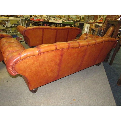 750 - A LARGE TETRAD BROWN LEATHER CHESTERFIELD SETTEE APPROX W-224 CM S/D