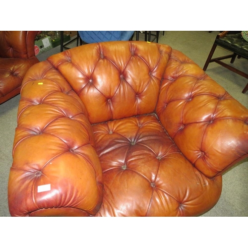 751 - A LARGE TETRAD BROWN LEATHER CHESTERFIELD STYLE CHAIR APPROX W-120 CM