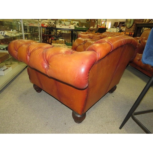 751 - A LARGE TETRAD BROWN LEATHER CHESTERFIELD STYLE CHAIR APPROX W-120 CM