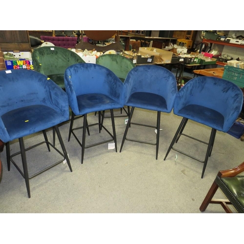 752 - A SET OF FOUR DARK BLUE UPHOLSTERED STOOLS