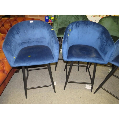 752 - A SET OF FOUR DARK BLUE UPHOLSTERED STOOLS