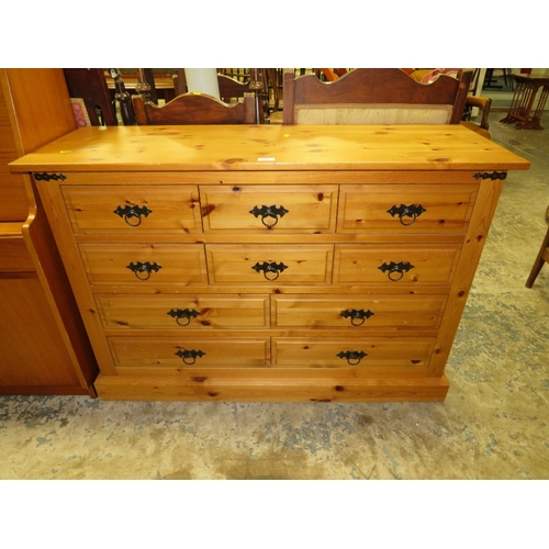 757 - A MODERN PINE BANK OF TEN DRAWERS W-118 CM