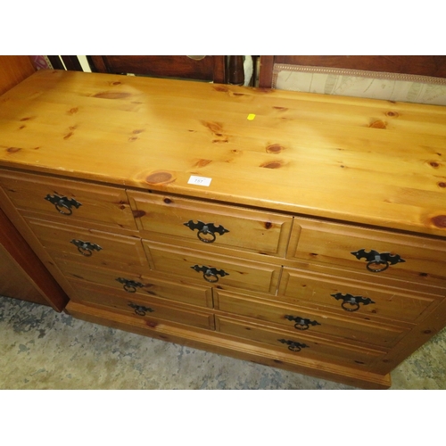 757 - A MODERN PINE BANK OF TEN DRAWERS W-118 CM