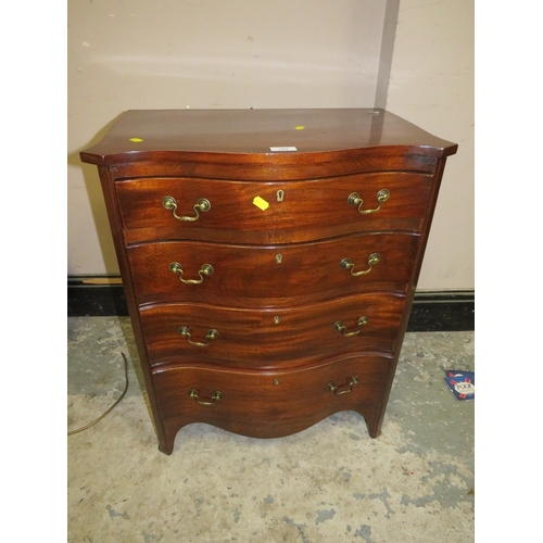 759 - A 20TH CENTURY MAHOGANY SMALL SERPENTINE CHEST OF FOUR DRAWERS W-60 CM H-74 CM