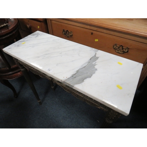 786 - A MARBLE TOPPED OCCASIONAL TABLE TOGETHER WITH ANOTHER TABLE AND A WICKER STAND (3)