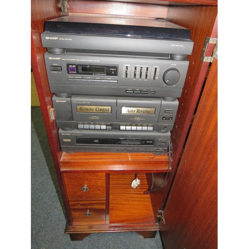 798 - A SHARP HI-FI AND SPEAKERS IN CABINET - HOUSE CLEARANCE