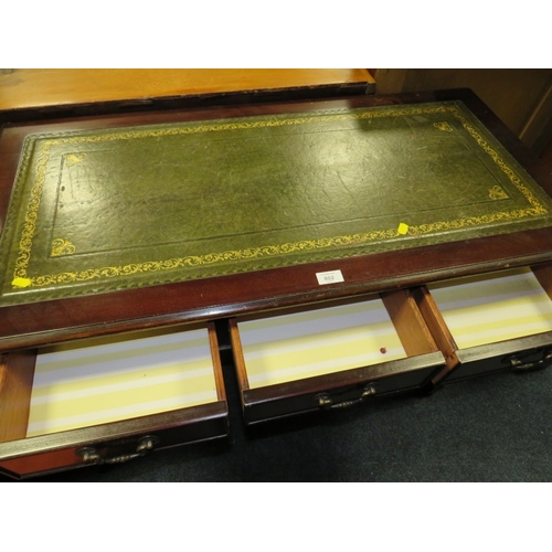 802 - A REPRODUCTION LEATHER TOP SIDE TABLE PLUS A PAIR OF EDWARDIAN CHAIRS (3)