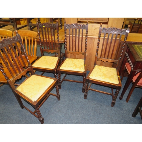 804 - A SET OF FOUR OAK BARLEY TWIST DINING CHAIRS