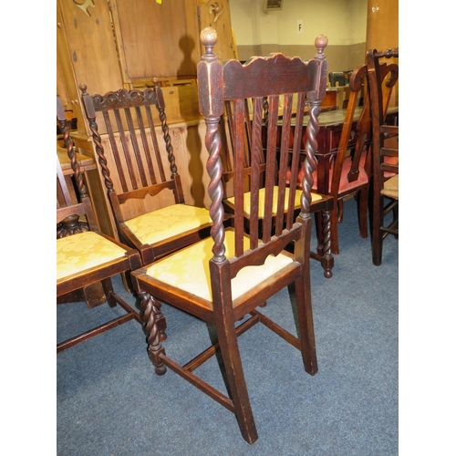 804 - A SET OF FOUR OAK BARLEY TWIST DINING CHAIRS