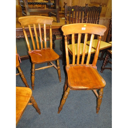 805 - A SET OF FOUR TRADITIONAL ELM PINE/ ELM DINING CHAIRS