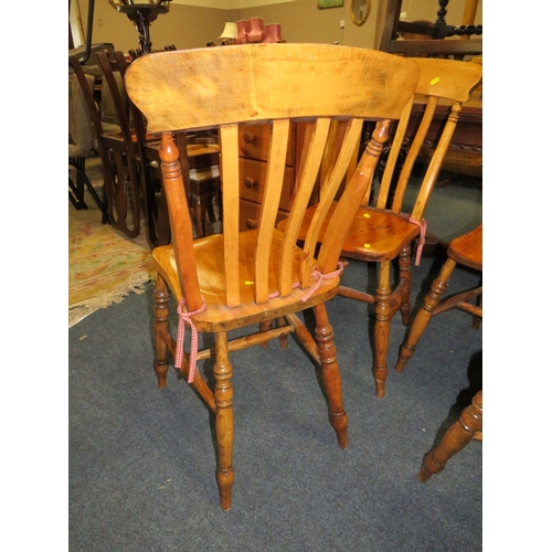 805 - A SET OF FOUR TRADITIONAL ELM PINE/ ELM DINING CHAIRS