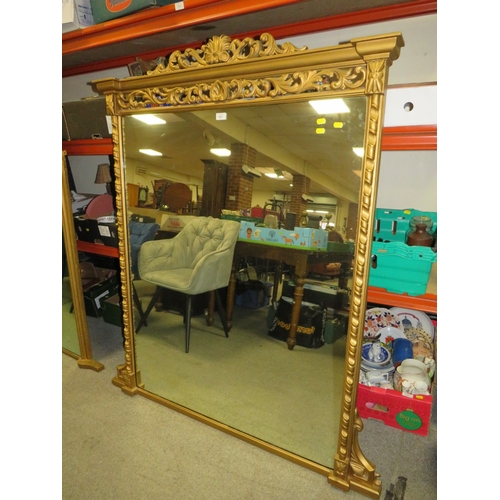 809 - AN ANTIQUE GILT OVERMANTLE MIRROR H-150 CM W-129  CM