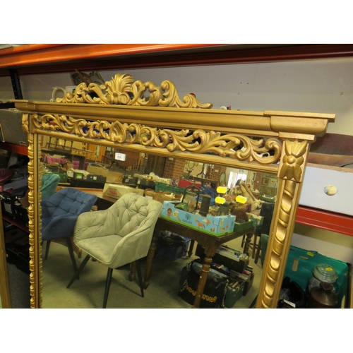 809 - AN ANTIQUE GILT OVERMANTLE MIRROR H-150 CM W-129  CM