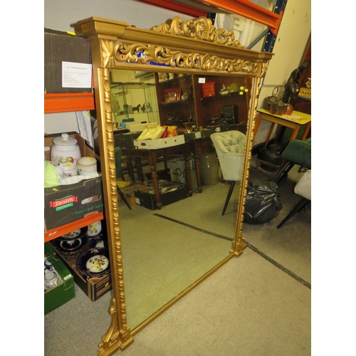 809 - AN ANTIQUE GILT OVERMANTLE MIRROR H-150 CM W-129  CM