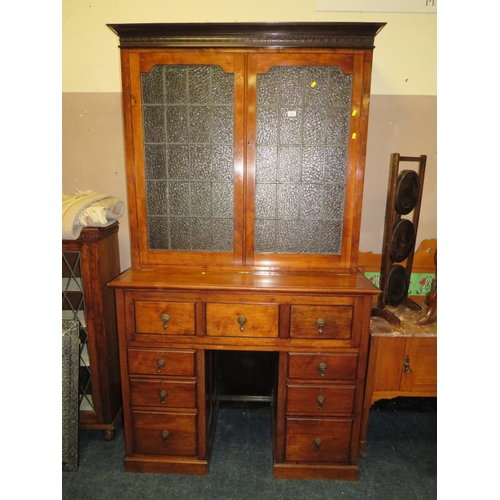 729 - A LARGE EARLY 20TH CENTURY MAHOGANY SECRETAIRE GLAZED BOOKCASE H-213 W-121 CM