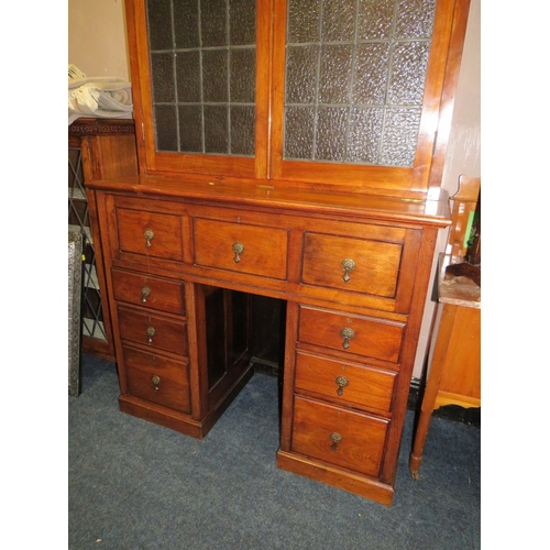 729 - A LARGE EARLY 20TH CENTURY MAHOGANY SECRETAIRE GLAZED BOOKCASE H-213 W-121 CM