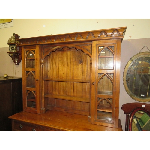 733 - A MODERN OAK GOTHIC STYLE DRESSER H-196 W-157 CM