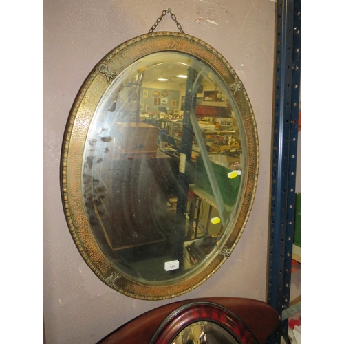 734 - A VINTAGE COPPER HANGING MIRROR AND ANOTHER MIRROR (2)