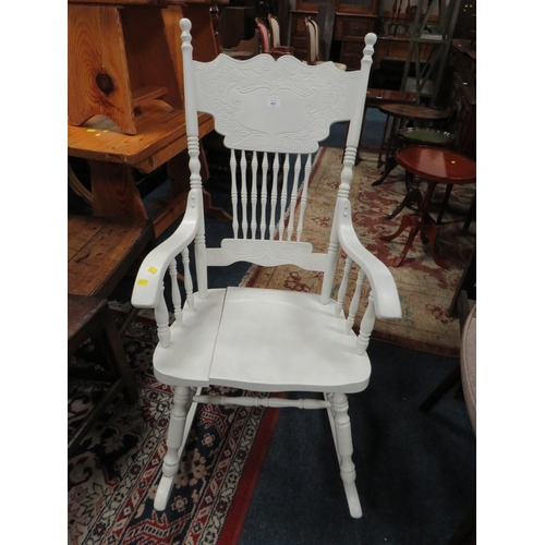 763 - A WHITE PAINTED ROCKING CHAIR TOGETHER WITH ANOTHER CHAIR (2)