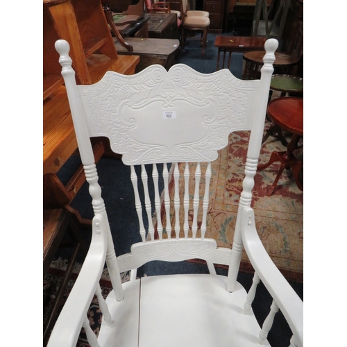 763 - A WHITE PAINTED ROCKING CHAIR TOGETHER WITH ANOTHER CHAIR (2)