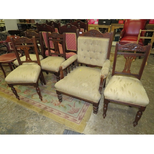 779 - AN EDWARDIAN MAHOGANY GENTLEMAN'S ARMCHAIR AND FOUR CHAIRS (5)