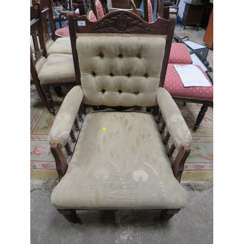 779 - AN EDWARDIAN MAHOGANY GENTLEMAN'S ARMCHAIR AND FOUR CHAIRS (5)