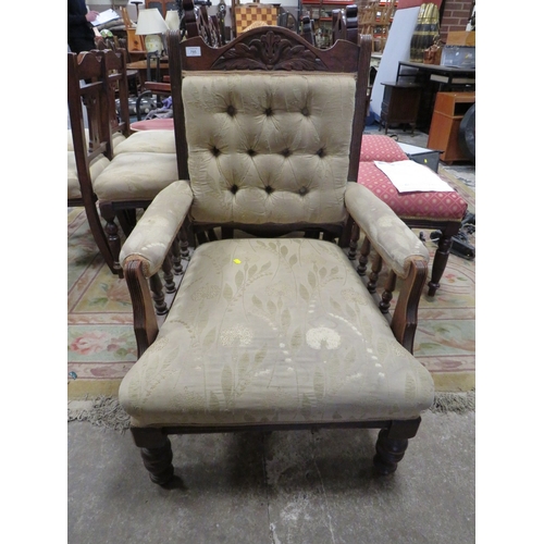 779 - AN EDWARDIAN MAHOGANY GENTLEMAN'S ARMCHAIR AND FOUR CHAIRS (5)