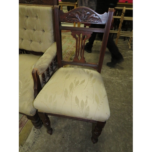 779 - AN EDWARDIAN MAHOGANY GENTLEMAN'S ARMCHAIR AND FOUR CHAIRS (5)