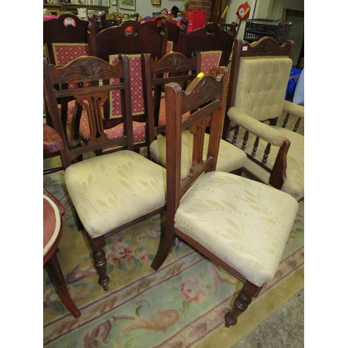 779 - AN EDWARDIAN MAHOGANY GENTLEMAN'S ARMCHAIR AND FOUR CHAIRS (5)