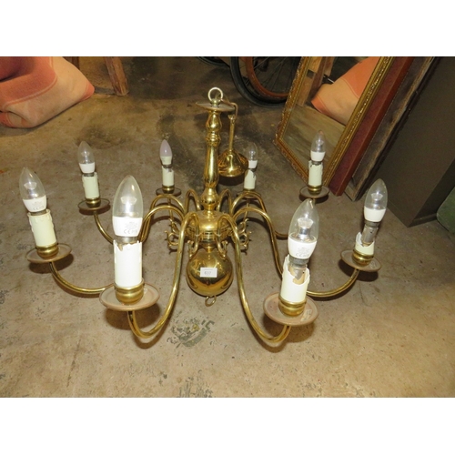 637 - TWELVE BRONZED BRASS TIFFANY STYLE WALL LIGHTS WITH GLASS CONICAL SHADES TOGETHER WITH A MODERN BRAS... 