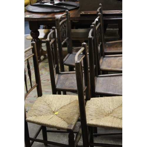 823 - A COLLECTION OF EIGHT ASSORTED ANTIQUE CHAIRS TO INCLUDE PUSH SEAT AND SPINDLE BACK EXAMPLES