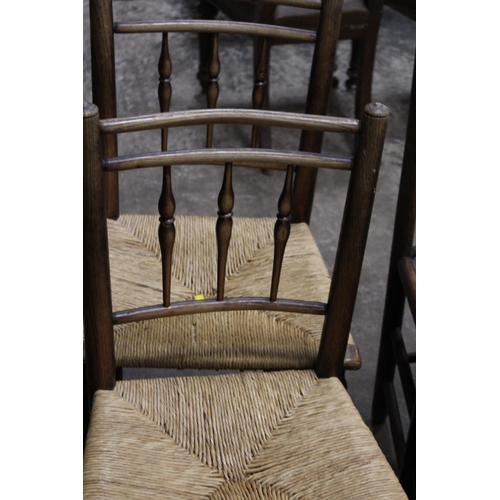 823 - A COLLECTION OF EIGHT ASSORTED ANTIQUE CHAIRS TO INCLUDE PUSH SEAT AND SPINDLE BACK EXAMPLES