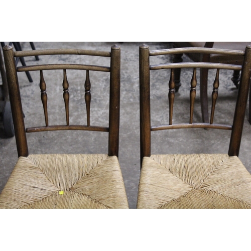 823 - A COLLECTION OF EIGHT ASSORTED ANTIQUE CHAIRS TO INCLUDE PUSH SEAT AND SPINDLE BACK EXAMPLES