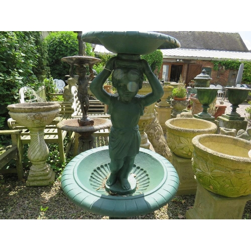 A LARGE CAST IRON TWO TIER FIGURATIVE WATER FEATURE, H 164 cm