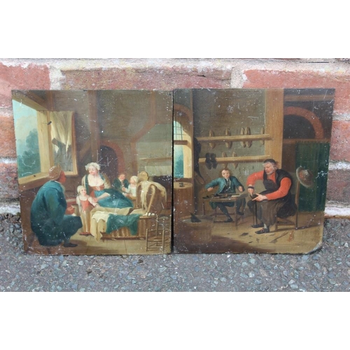 111 - GERMAN SCHOOL (18TH CENTURY). A cobblers workshop and a kitchen interior, oils on copper, a pair, gi... 