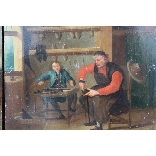 111 - GERMAN SCHOOL (18TH CENTURY). A cobblers workshop and a kitchen interior, oils on copper, a pair, gi... 