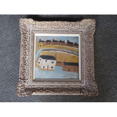 125 - IN THE STYLE OF ALFRED WALLIS (XX). Modernist coastal village scene, bears name upper right, oil on ... 