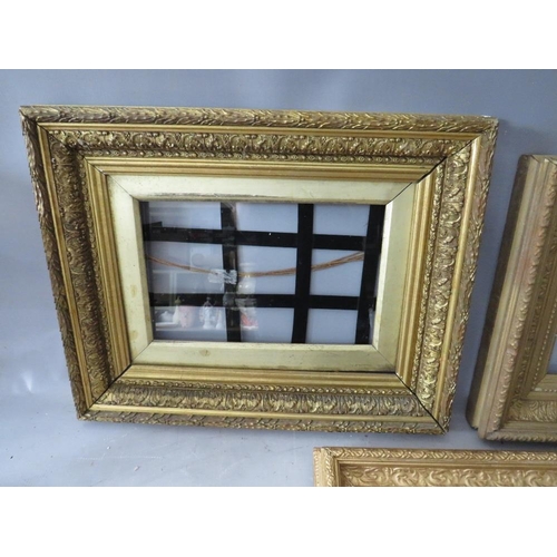 27 - THREE 19TH CENTURY GOLD FRAMES, average frame W 7 cm, rebates 28 x 18 cm, 31 x 21 cm, 37 x 27 cm