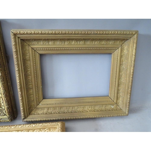 27 - THREE 19TH CENTURY GOLD FRAMES, average frame W 7 cm, rebates 28 x 18 cm, 31 x 21 cm, 37 x 27 cm