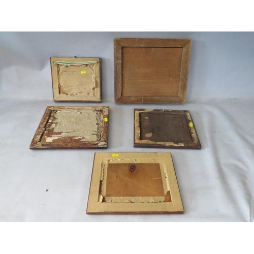 34 - FIVE SMALL 19TH CENTURY MAPLE PICTURE FRAMES, average frame W 4 cm, largest rebate 30 x 24 cm, small... 