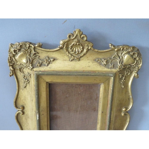 45 - A 19TH CENTURY DECORATIVE GILT MINIATURE FRAME, glazed, frame W 7 cm, rebate 13.5 x 11.5 cm