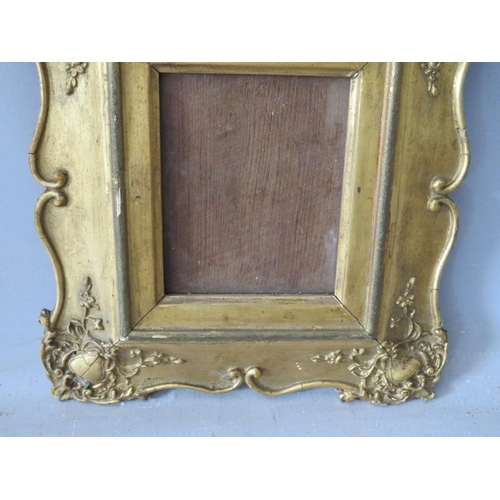 45 - A 19TH CENTURY DECORATIVE GILT MINIATURE FRAME, glazed, frame W 7 cm, rebate 13.5 x 11.5 cm