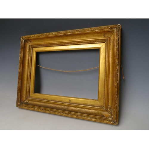 47 - A 19TH CENTURY GOLD FRAME, with egg and dart design to inner edge and acanthus leaf design to outer ... 