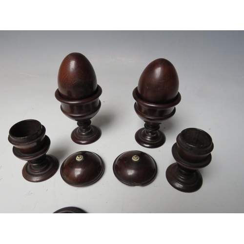 502 - A COLLECTION OF VARIOUS ITEMS OF TREEN, to include small lidded urns and two eggs