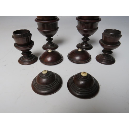 502 - A COLLECTION OF VARIOUS ITEMS OF TREEN, to include small lidded urns and two eggs