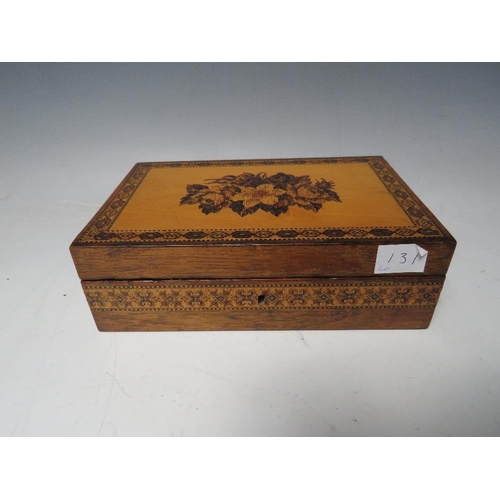 512 - A VICTORIAN TUNBRIDGE LADIES JEWELLERY BOX, with typical floral and inlaid detail throughout, W 18 c... 