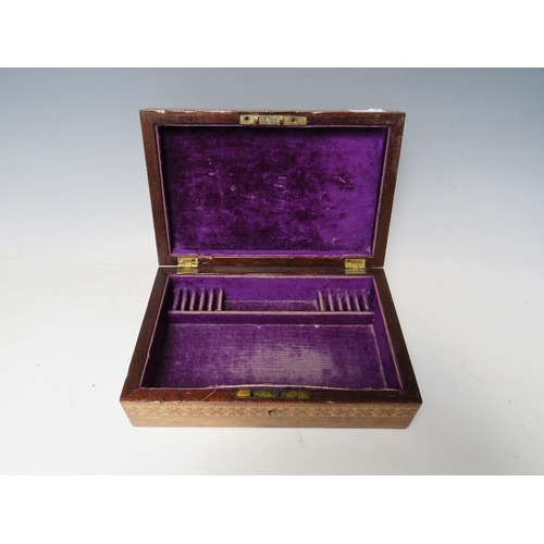 512 - A VICTORIAN TUNBRIDGE LADIES JEWELLERY BOX, with typical floral and inlaid detail throughout, W 18 c... 