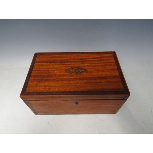 518 - A GEORGIAN INLAID AND MARQUETRY TEA CADDY, twin compartments to the interior, W 25.5 cm