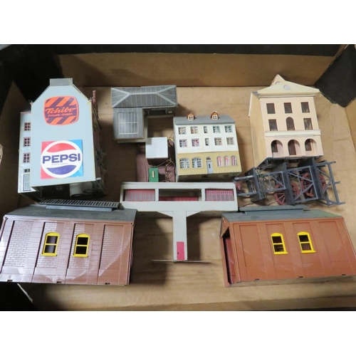 535 - THREE BOXES OF ASSORTED MODEL RAILWAY BUILDINGS IN VARIOUS SCALE SIZES