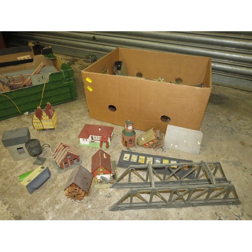 535 - THREE BOXES OF ASSORTED MODEL RAILWAY BUILDINGS IN VARIOUS SCALE SIZES